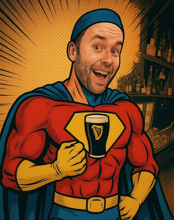 John from Bolands drawn as a superhero